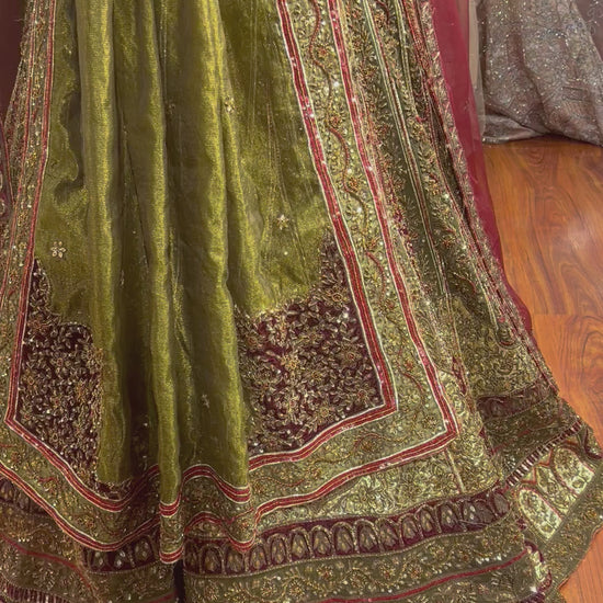 Designer Mehendi Brocade Hand Embroidered Dilbaug Bridal Lehenga