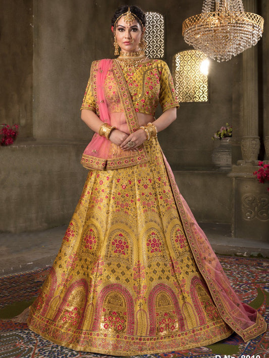 Yellow Banaras Silk Bridal Lehenga Choli for Wedding