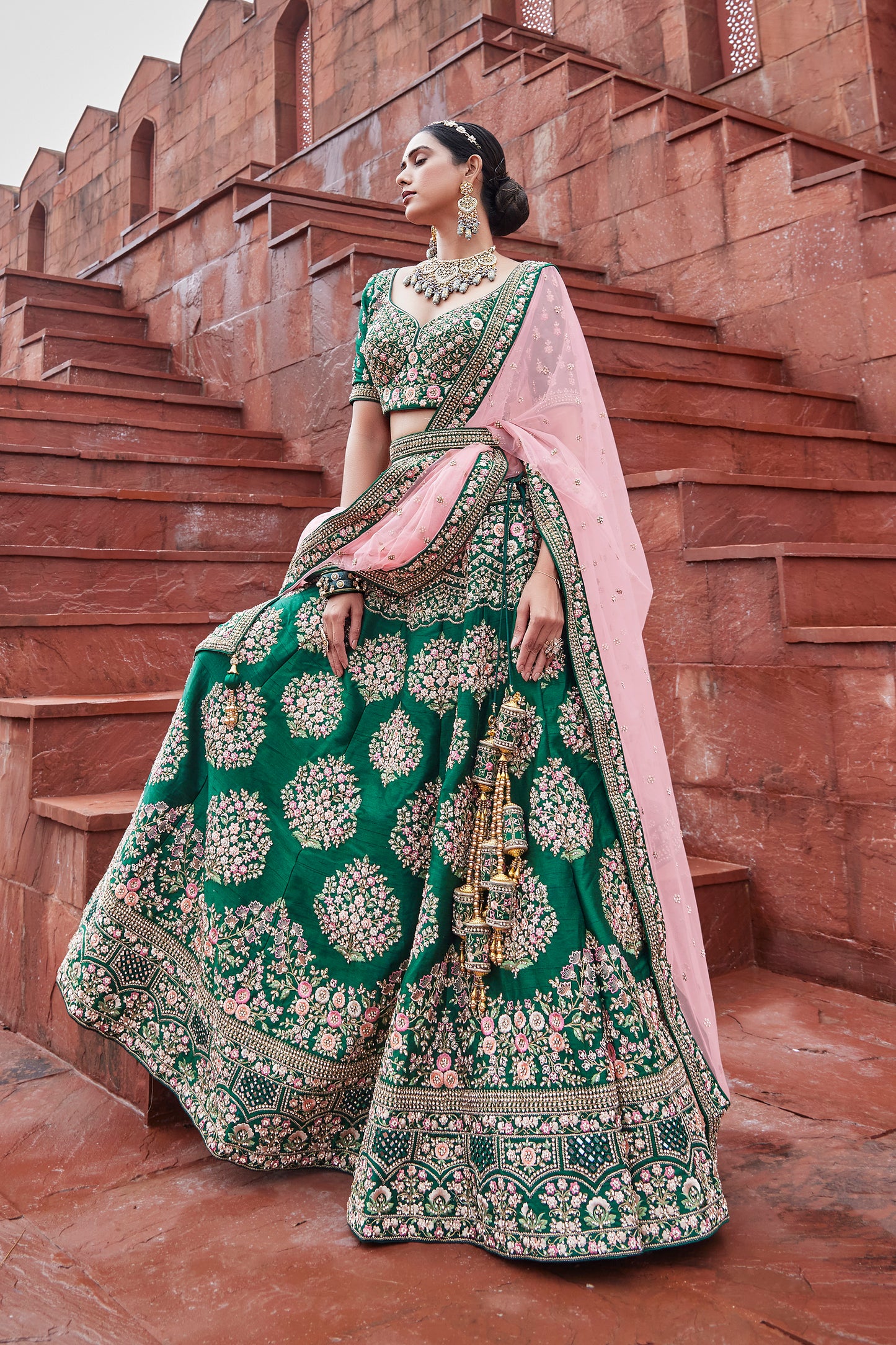 Green Bridal Wear Silk Lehenga Choli