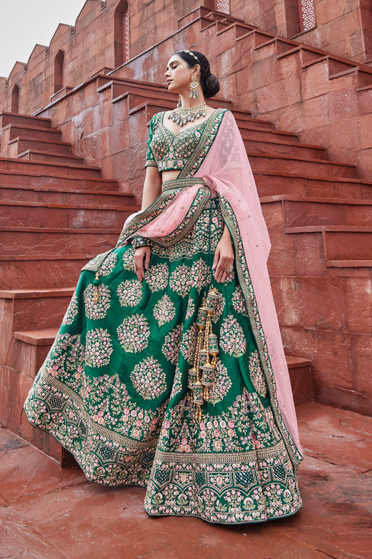 Green Bridal Wear Silk Lehenga Choli