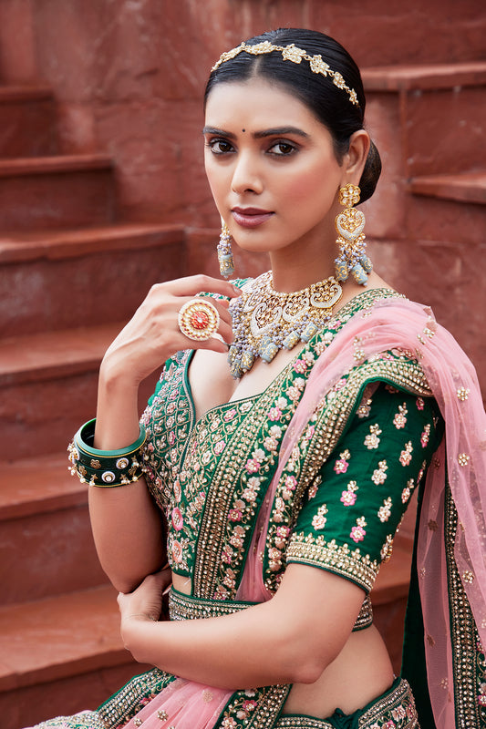 Green Bridal Wear Silk Lehenga Choli