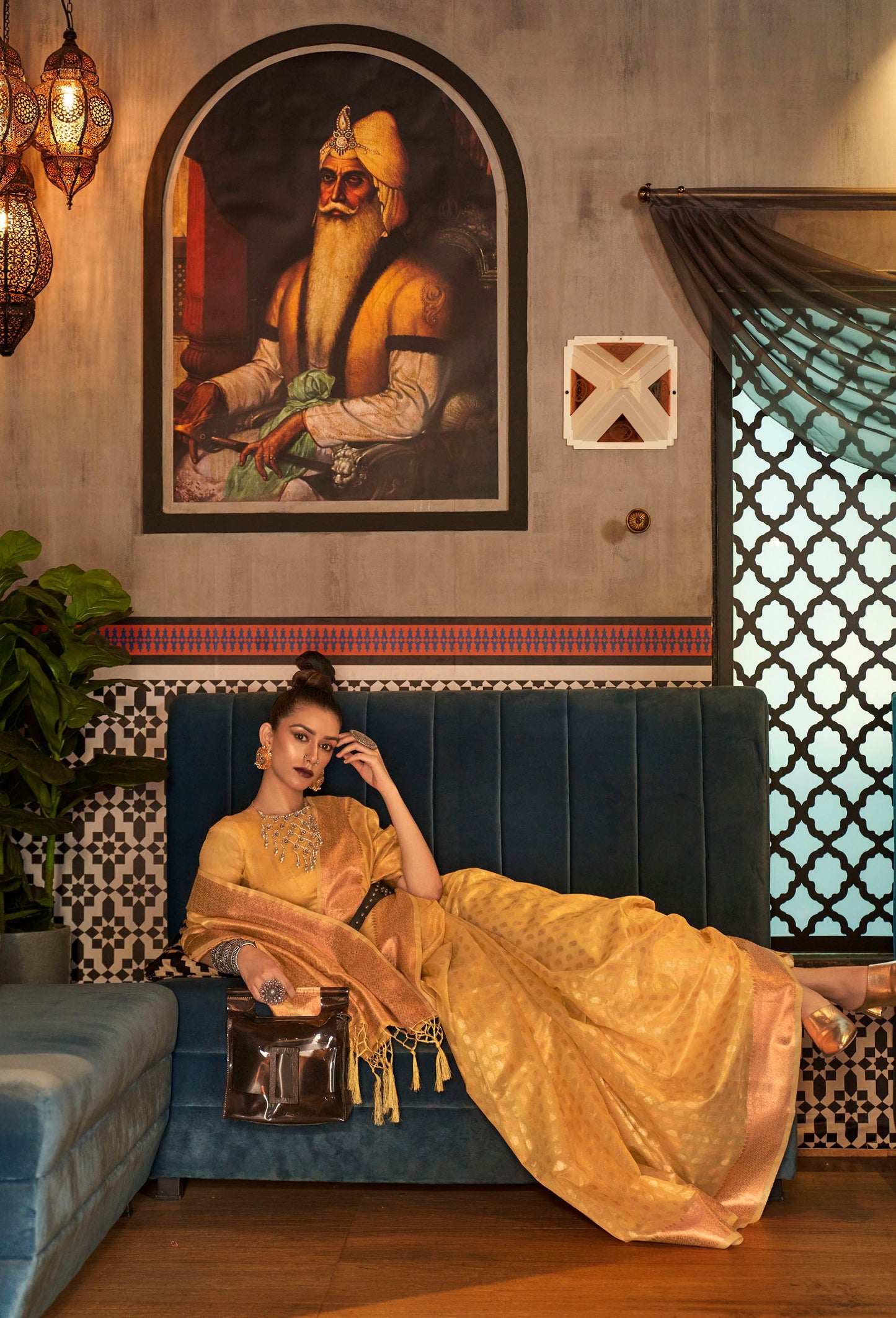 Golden Yellow Banarasi Woven Silk Saree