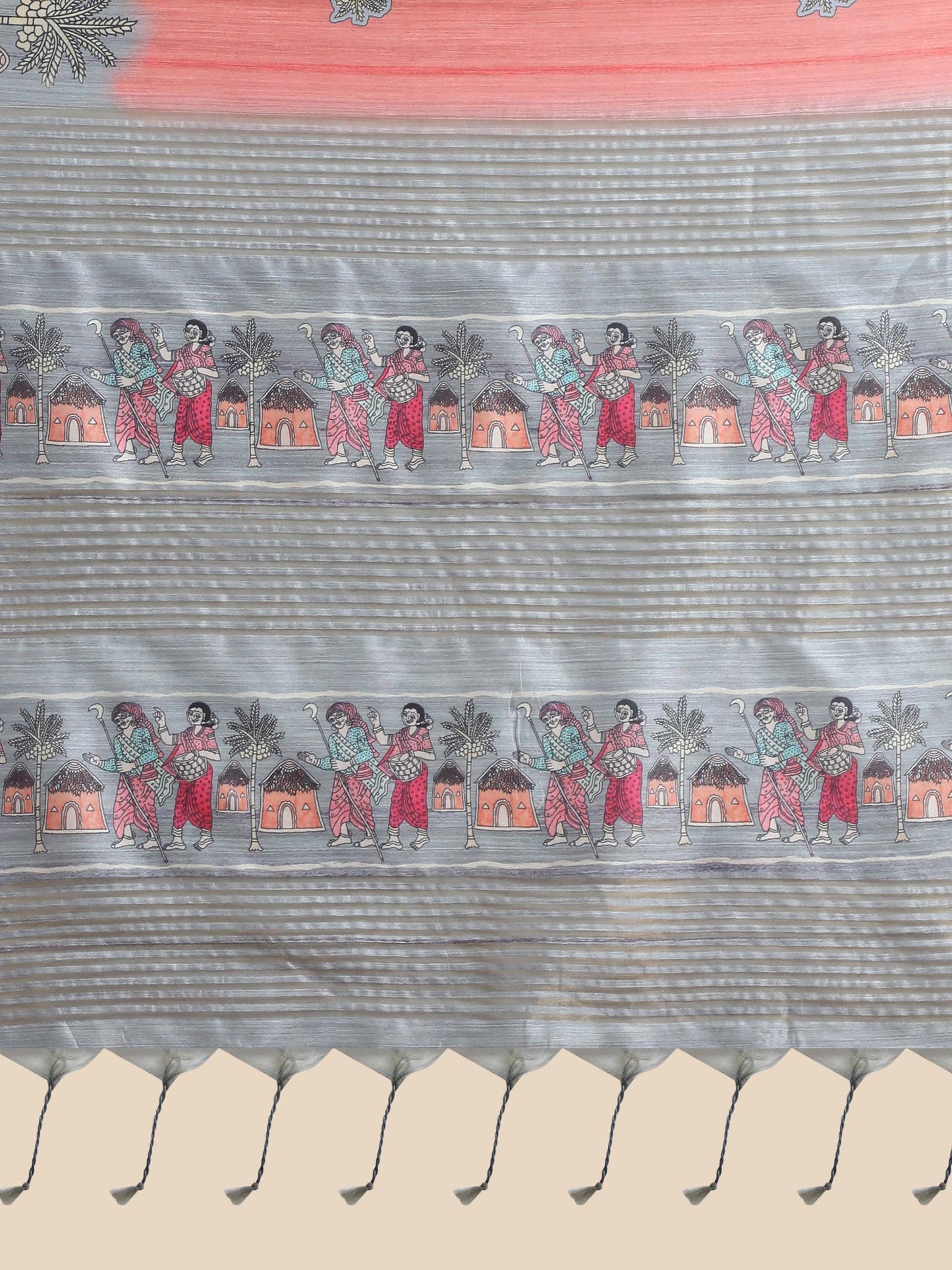 Gajri Kalamkari print Soft Tussar Silk Saree with Beige coloured Blouse