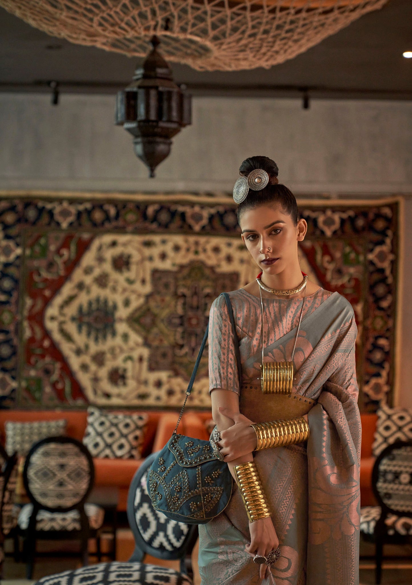 Grey Woven Silk Banarasi Saree