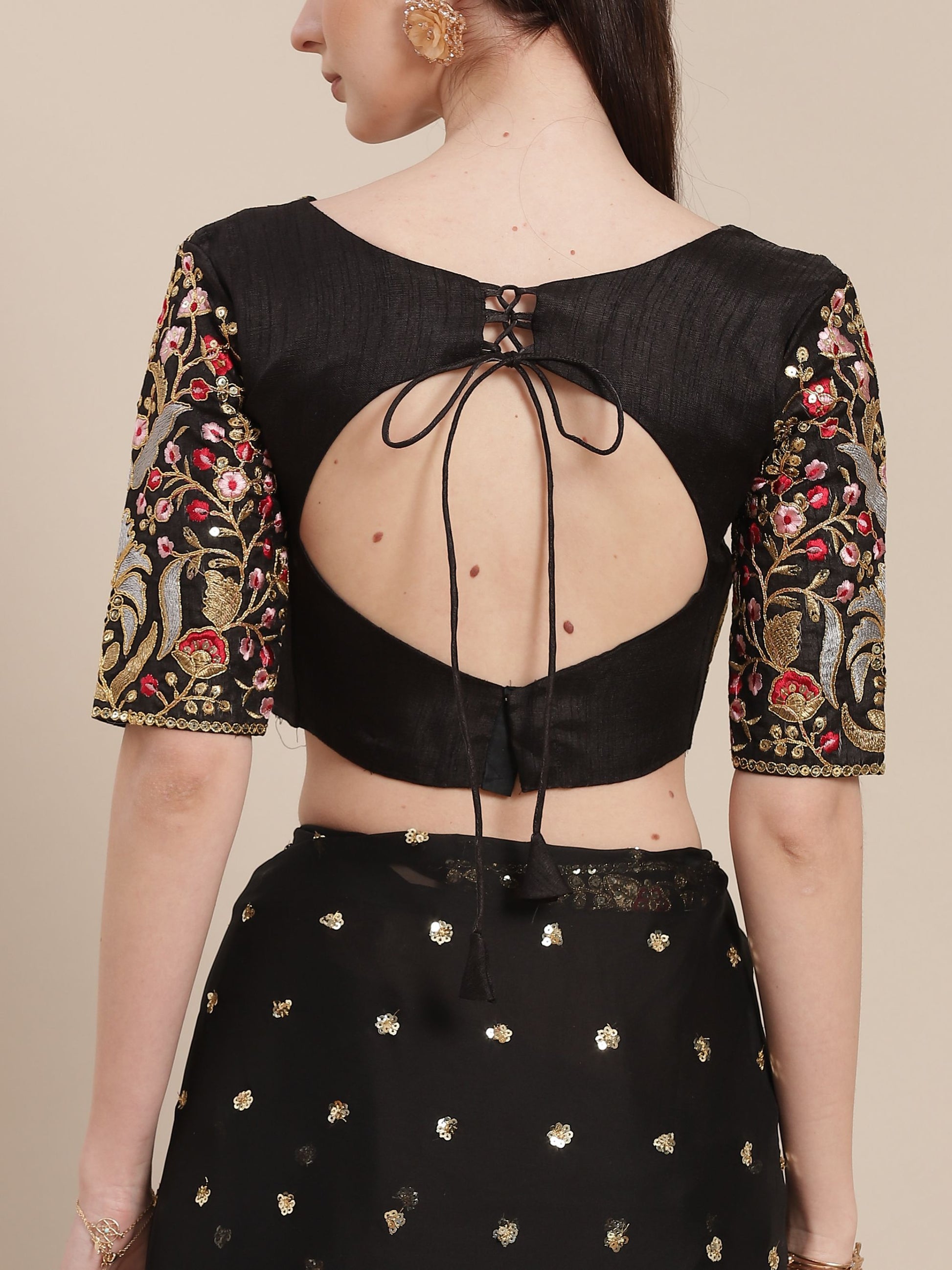 Black Sequins Embroidery Partywear Designer Silk Saree