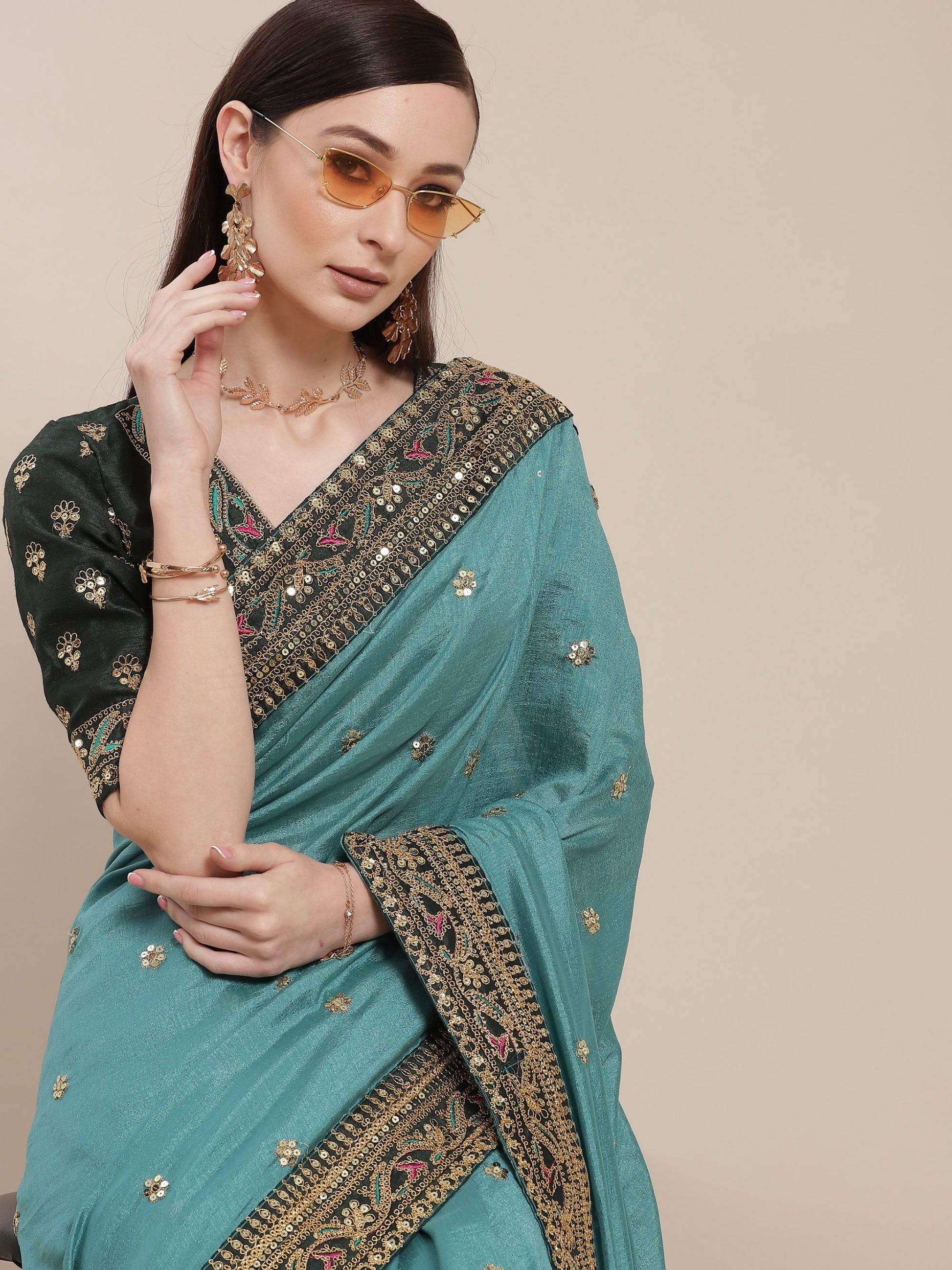 Blue Silk Partywear Sequins Work Saree for Sangeet