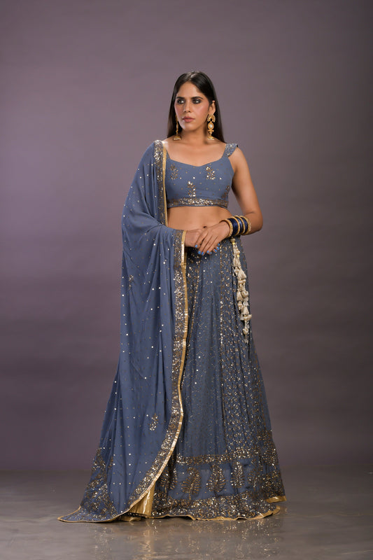 Grey Color Kamdhani Bridal Lehenga