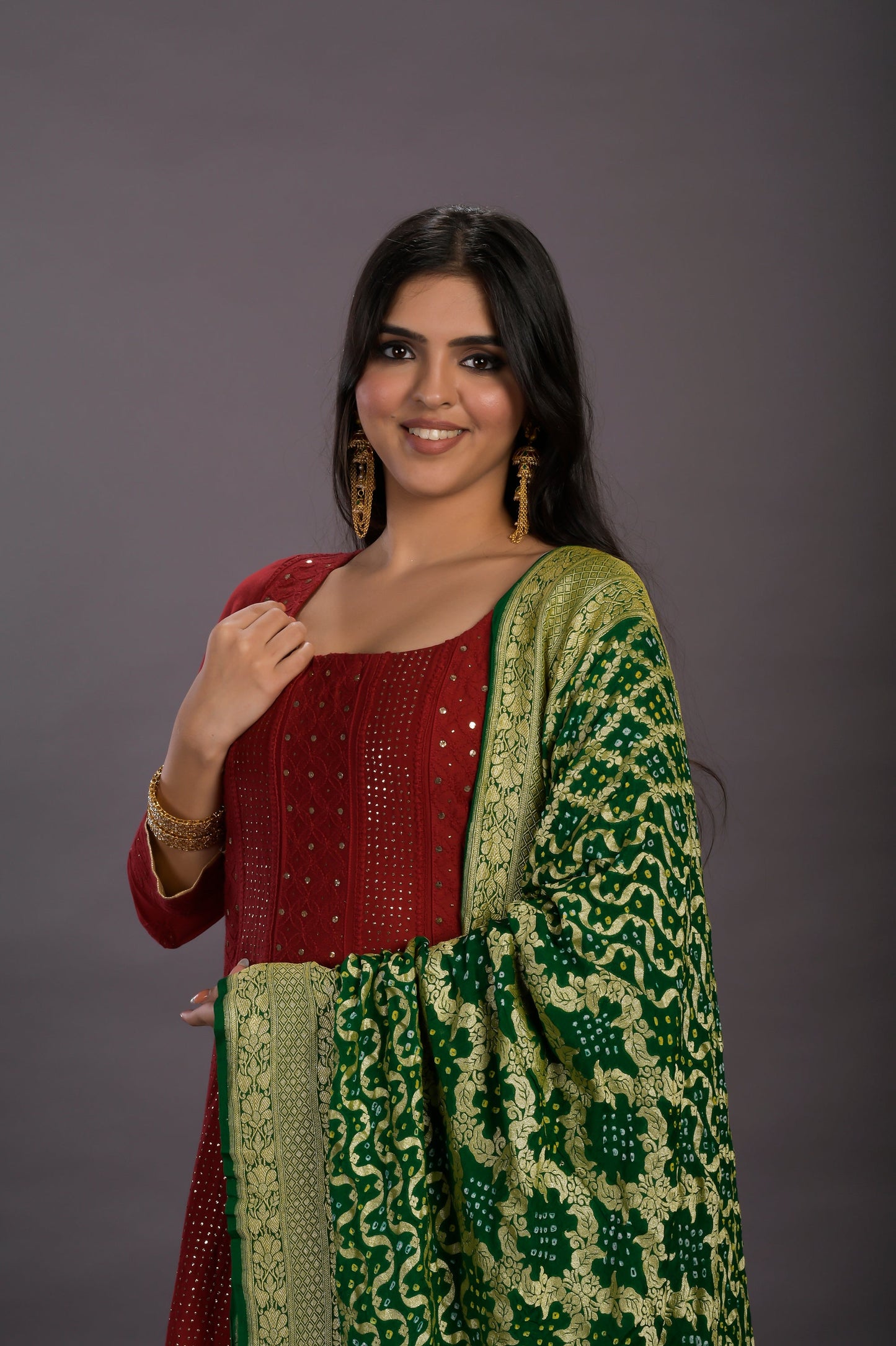 Maroon Anarkali Chanderi Silk with Chikankari work