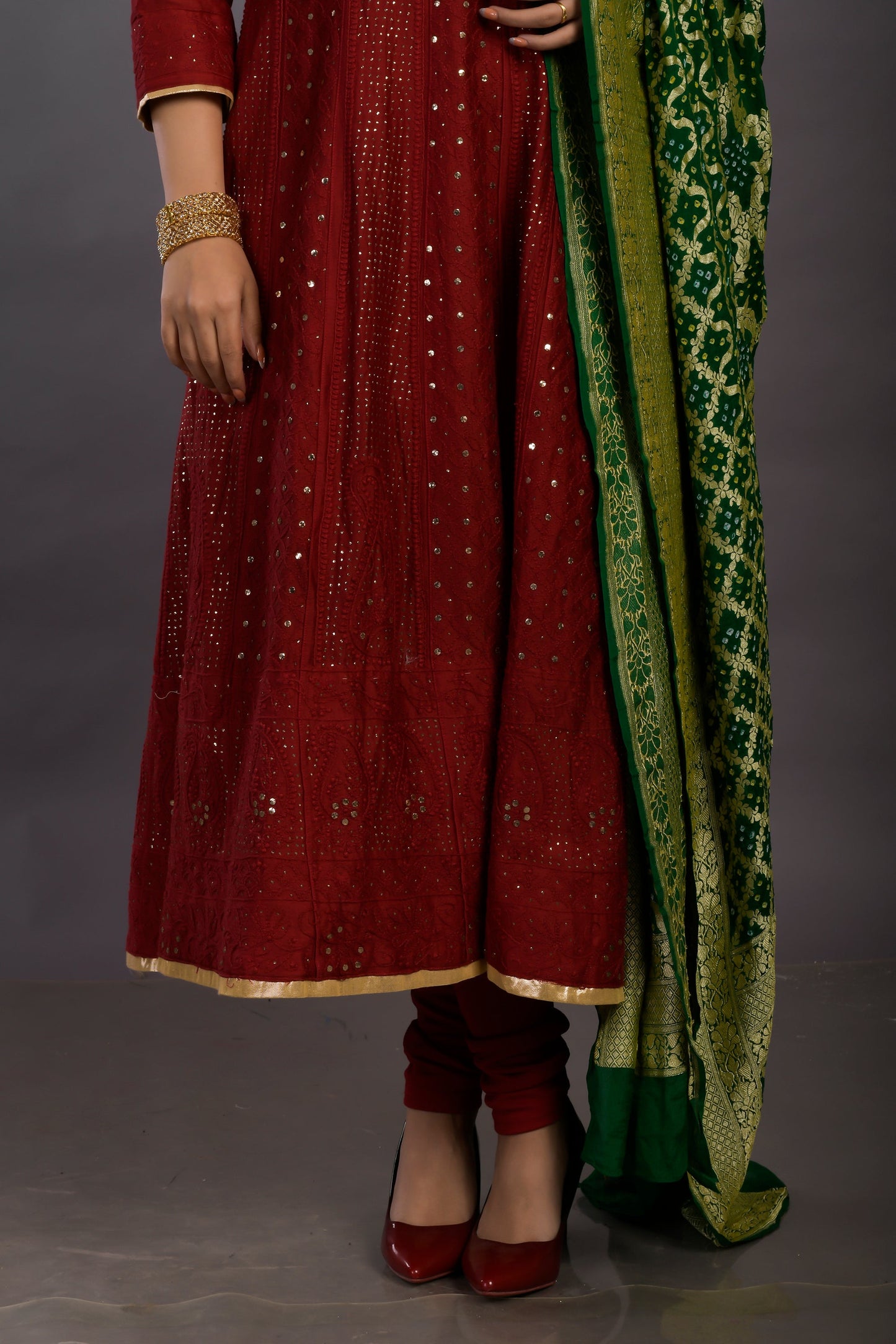 Maroon Anarkali Chanderi Silk with Chikankari work