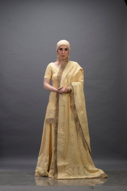 Yellow Chikankari Lehenga for Wedding Guest RD/2022/L603