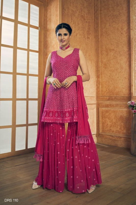 Pink Color Georgette Resham Designer Pakistani Suit