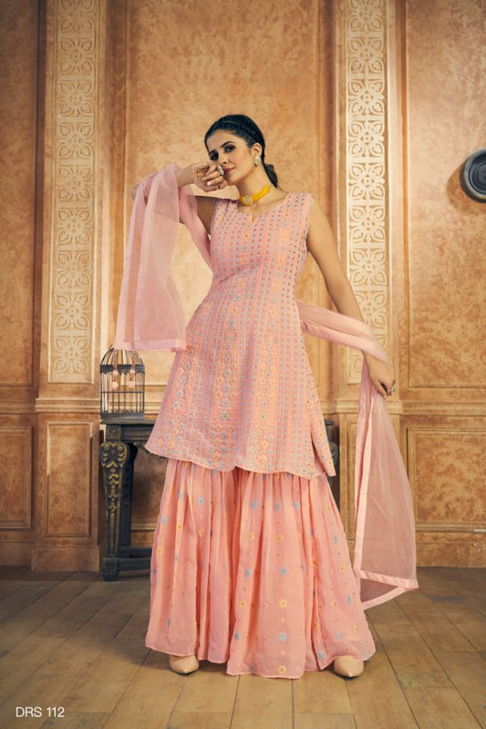 Glowing Peach Zari Georgette Designer Pakistani Salwar Suit