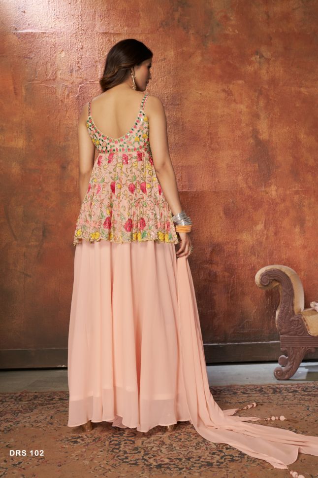 Designer Light Pink Multi Color Thread Embroidery Dress