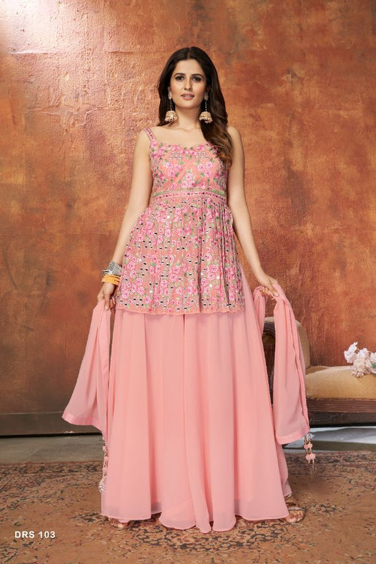 Designer Light Pink Dress With Floral Embroidery
