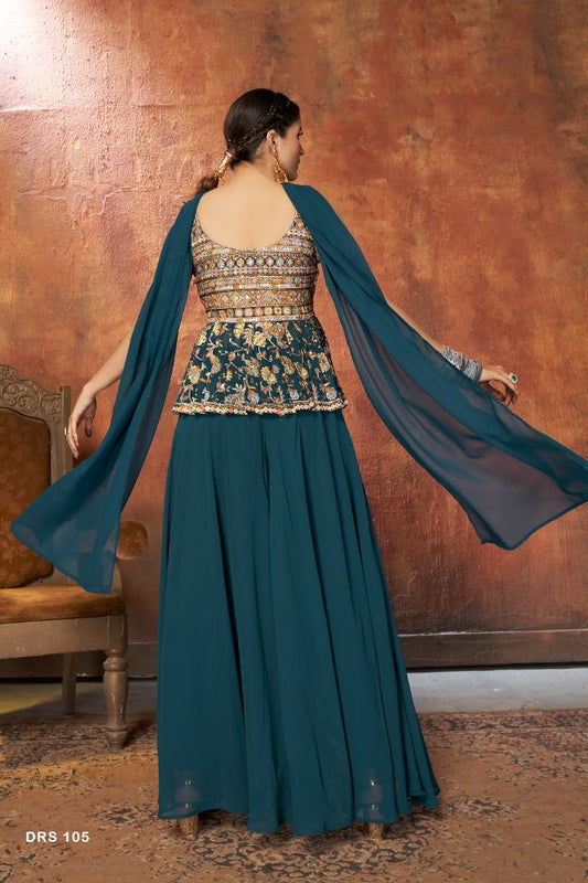 Dark Blue Georgette Embroidered Palazzo Suit