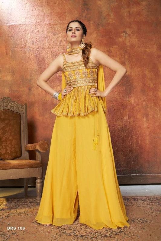 Yellow Color Georgette Embroidered Palazzo Suit
