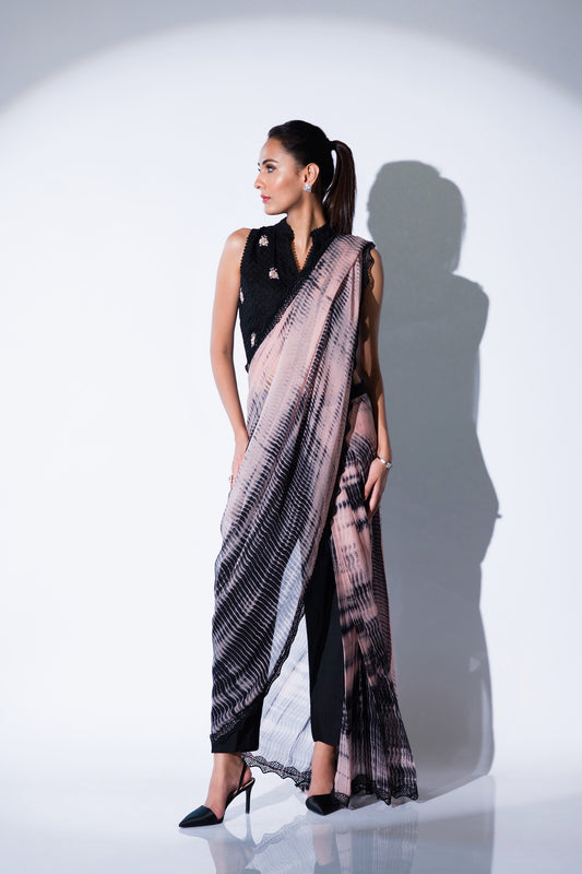 Black and Pink Saree for Cocktail Party