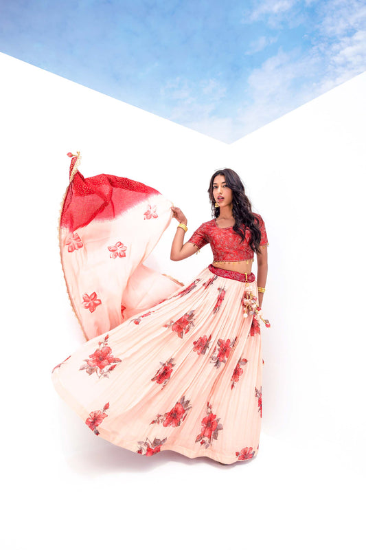 Dreamy Pink and Red Color Viscose Lehenga