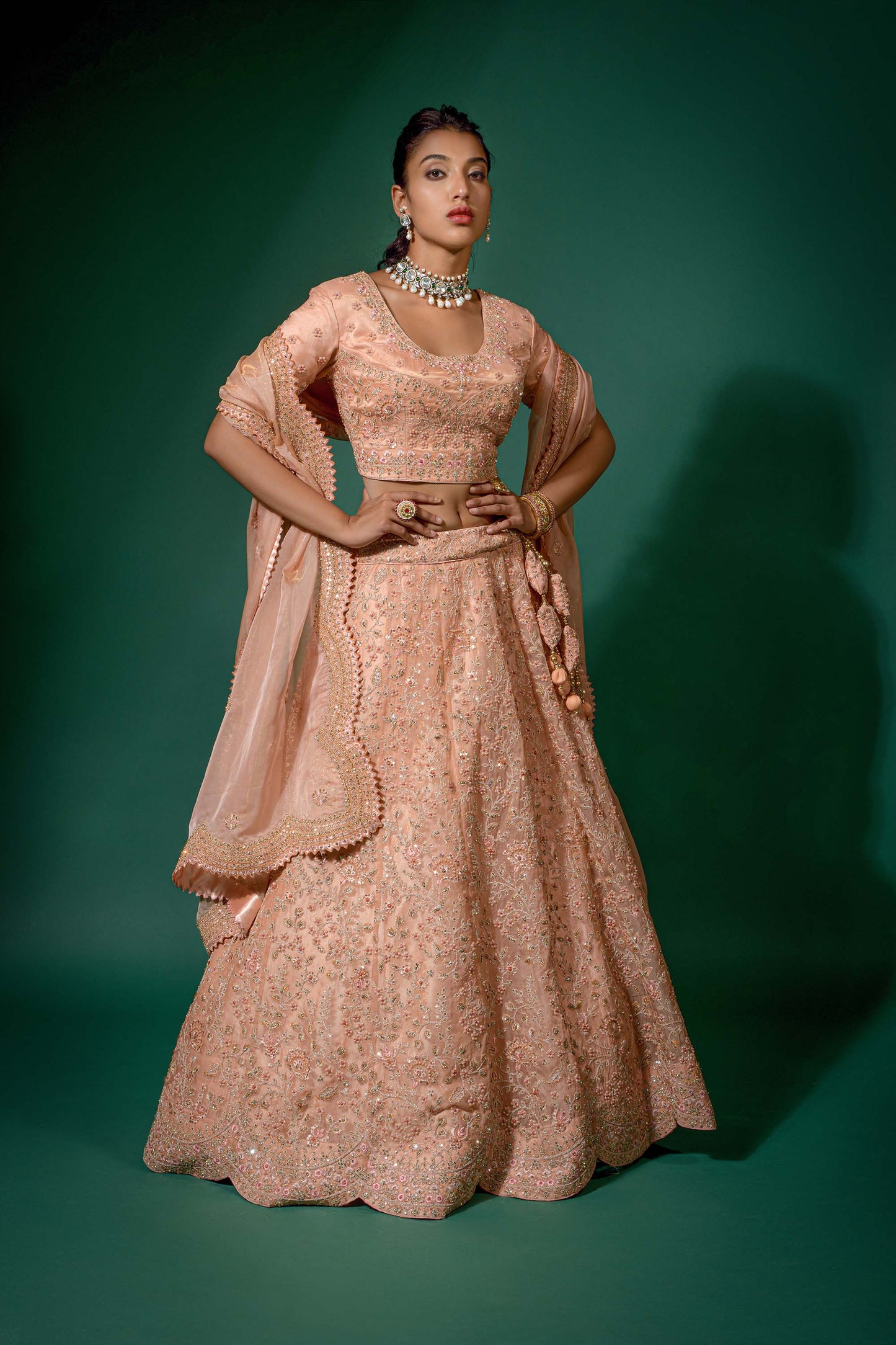Pretty Pink Intricately Embroidered Net Lehenga