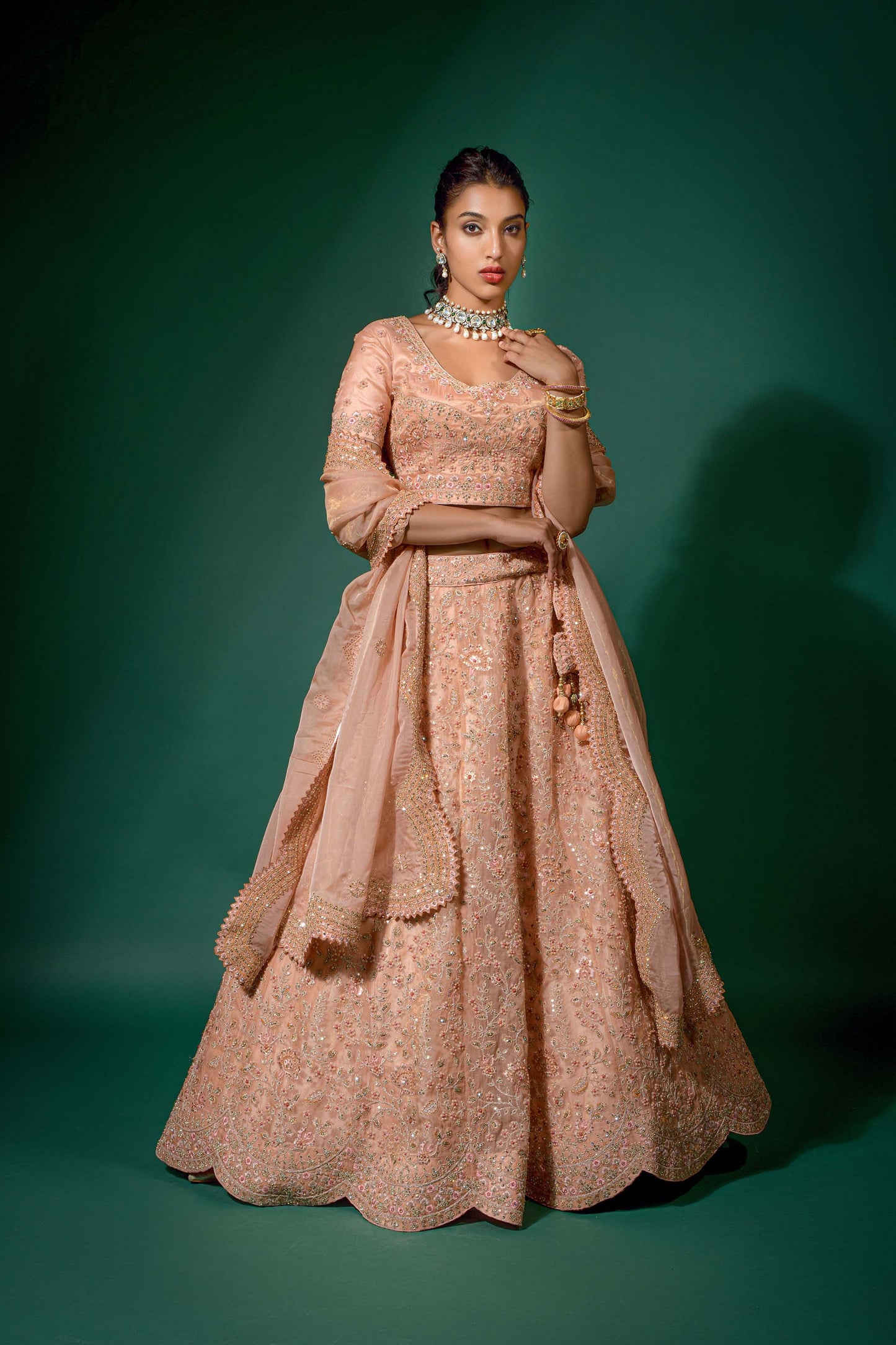 Pretty Pink Intricately Embroidered Net Lehenga