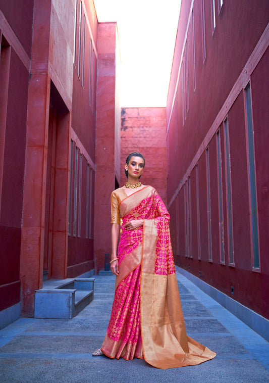 Pink Patola Zari Woven Silk Saree