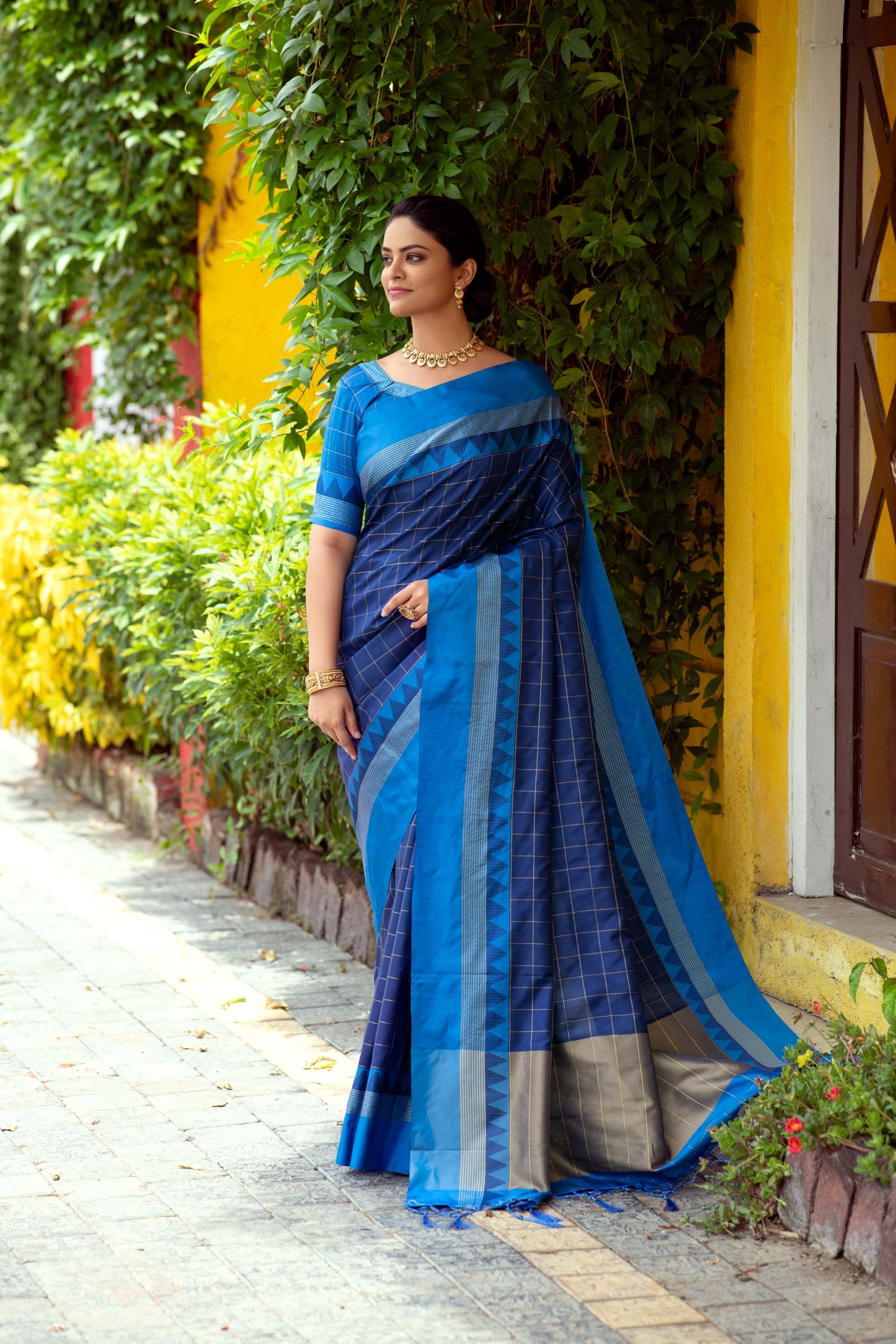 Blue Zari Woven Raw Silk Saree