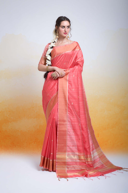 Butti Rani Pink Zari Woven Cotton Silk Saree