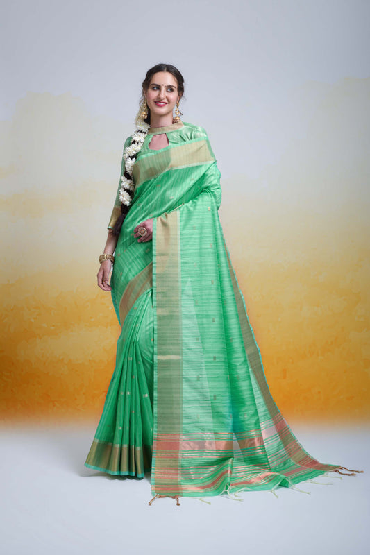 Butti Sea Green Zari Woven Cotton Silk Saree