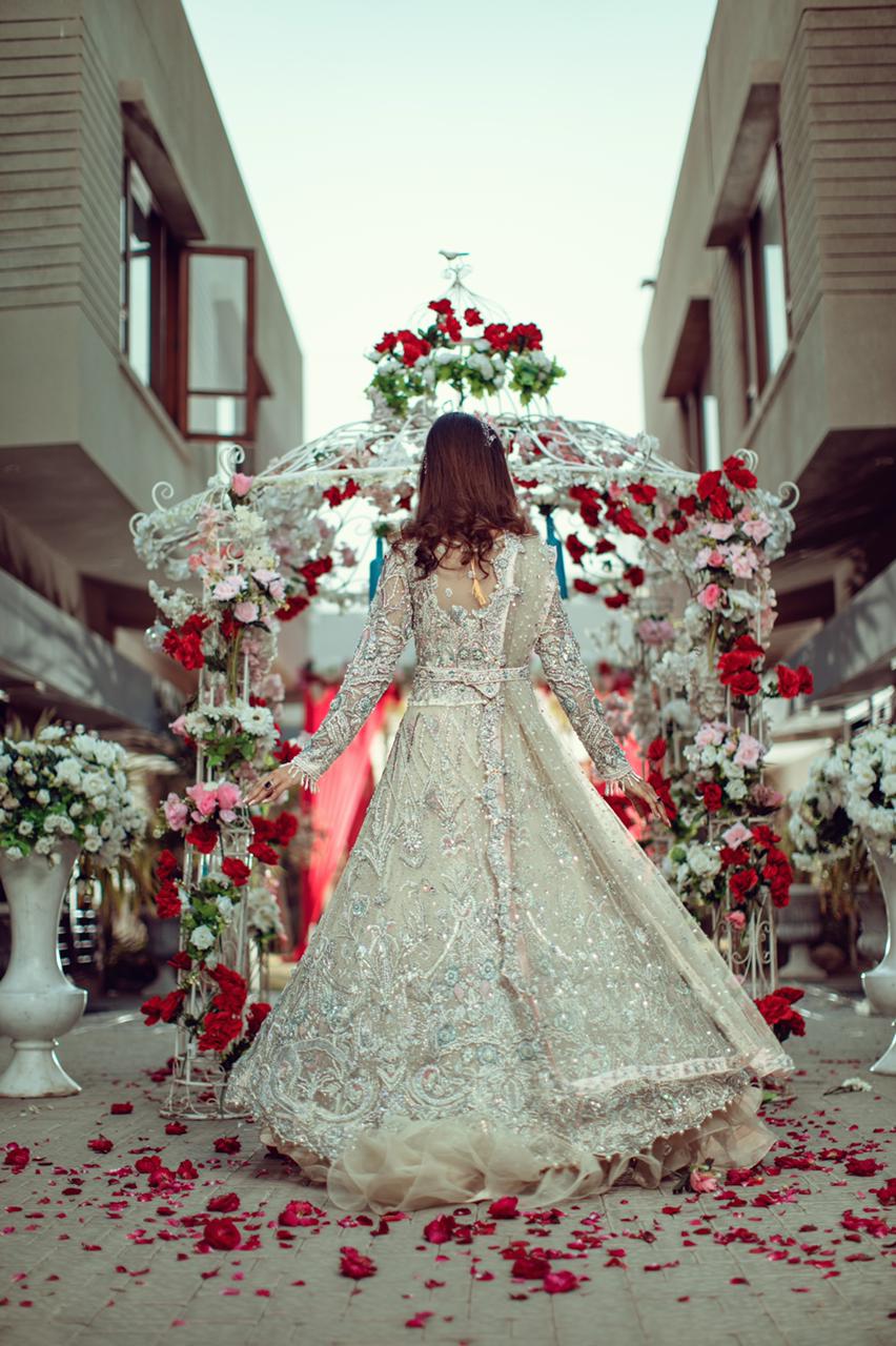 Silver Color Partywear Tissue Anarkali for Wedding