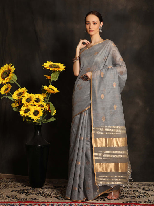 Grey Zari Woven Kanchi Cotton Saree