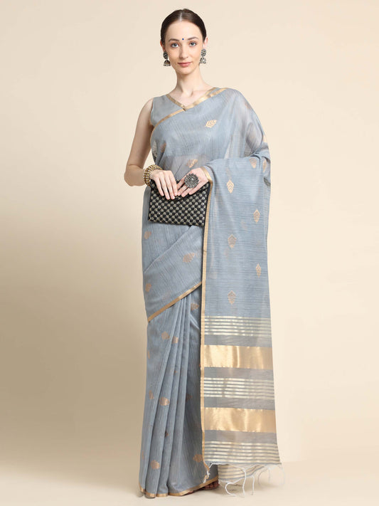 Grey Zari Woven Kanchi Cotton Saree