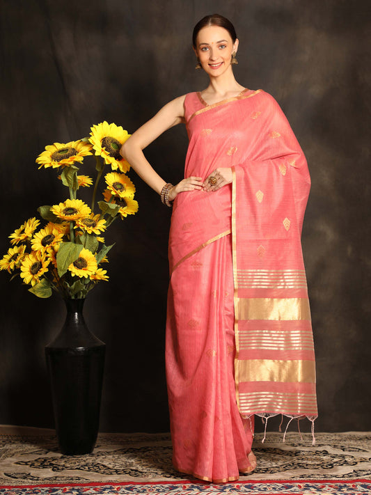 Pink Zari Woven Kanchi Cotton Saree