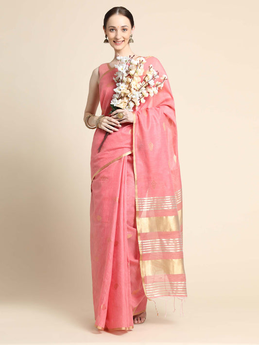 Pink Zari Woven Kanchi Cotton Saree
