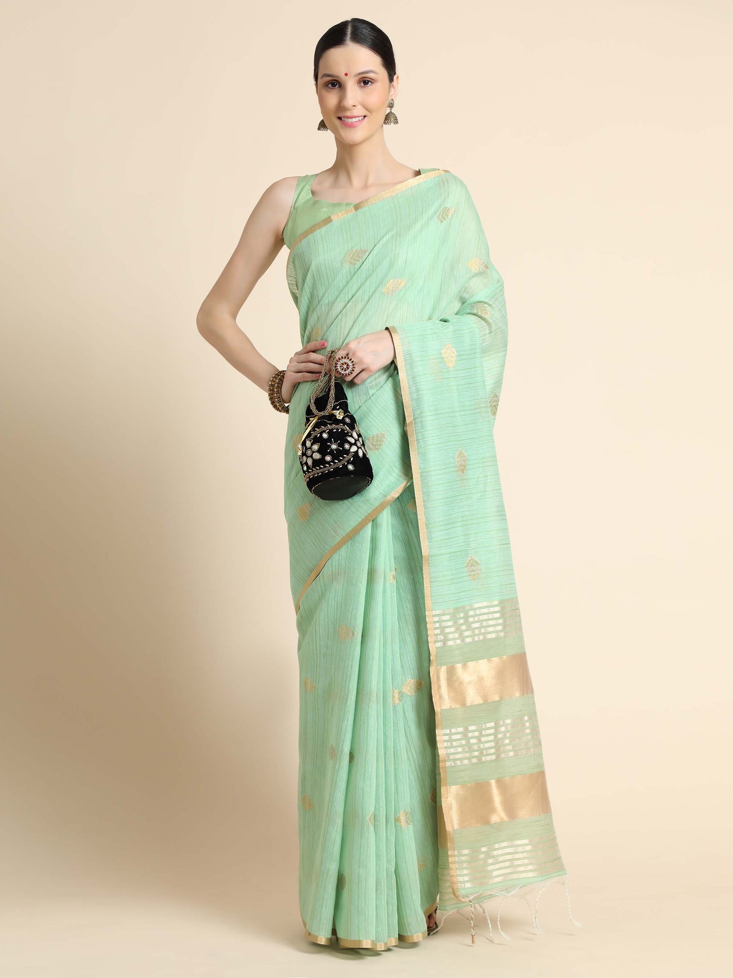 Sea Green Zari Woven Kanchi Cotton Saree
