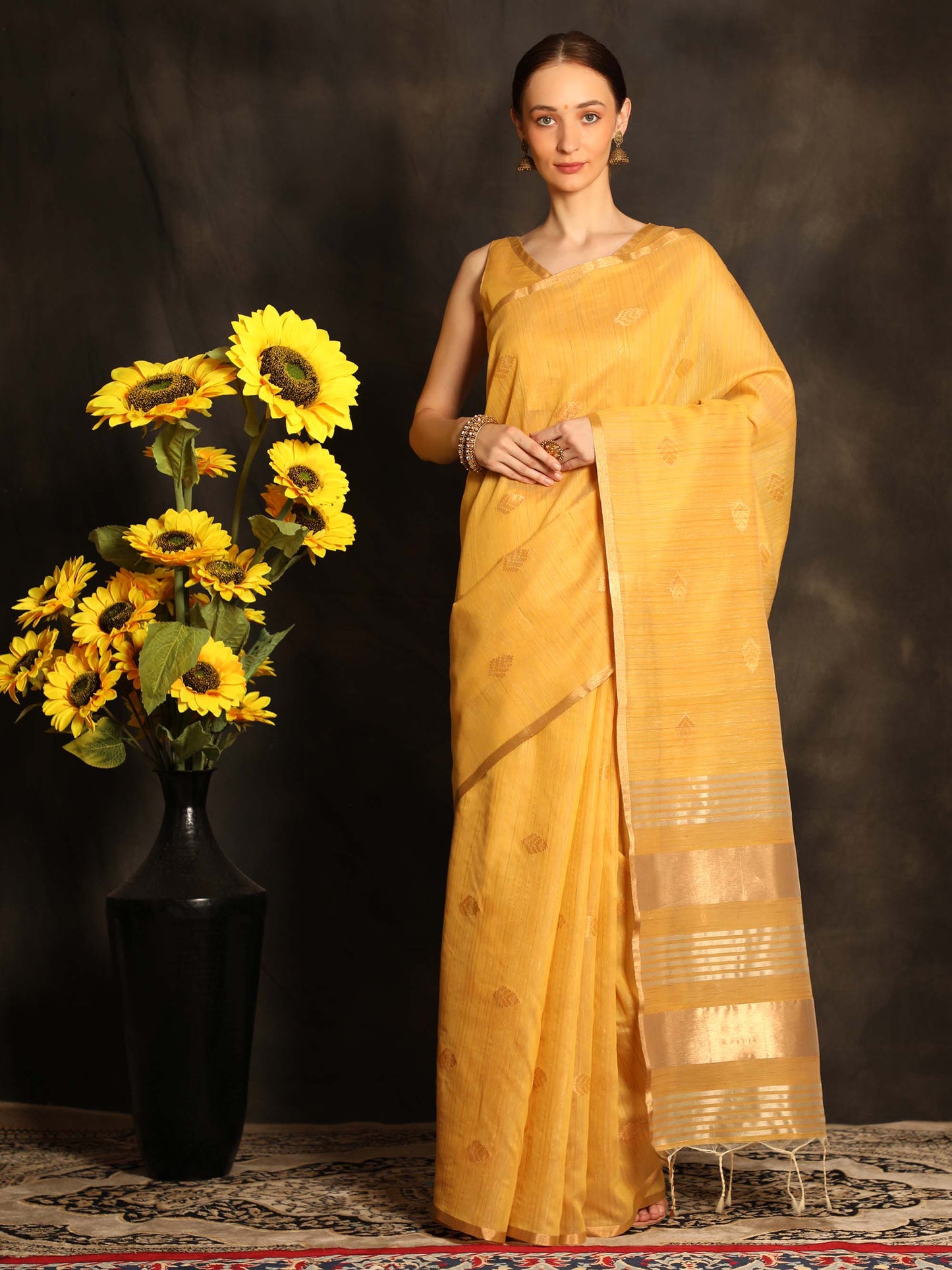 Yellow Zari Woven Kanchi Cotton Saree