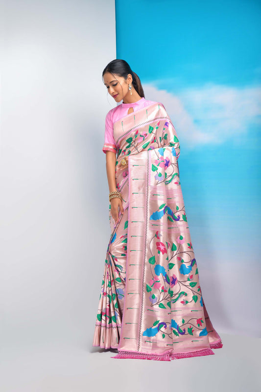 Baby Pink Banarasi Silk Paithani Saree