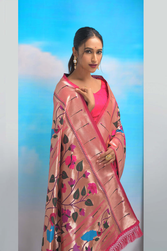 Pink Color Banarasi Silk Paithani Saree