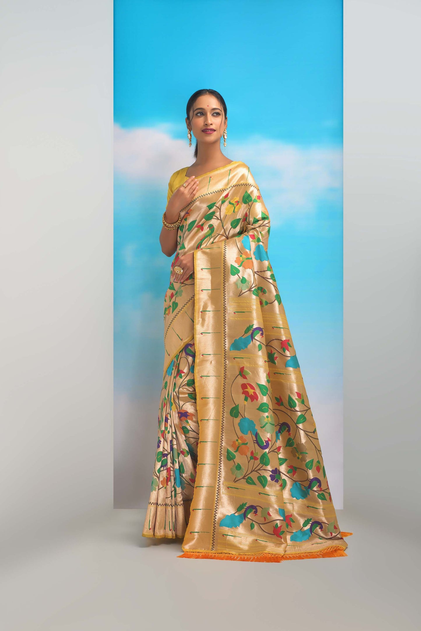 Yellow Color Banarasi Silk Paithani Saree