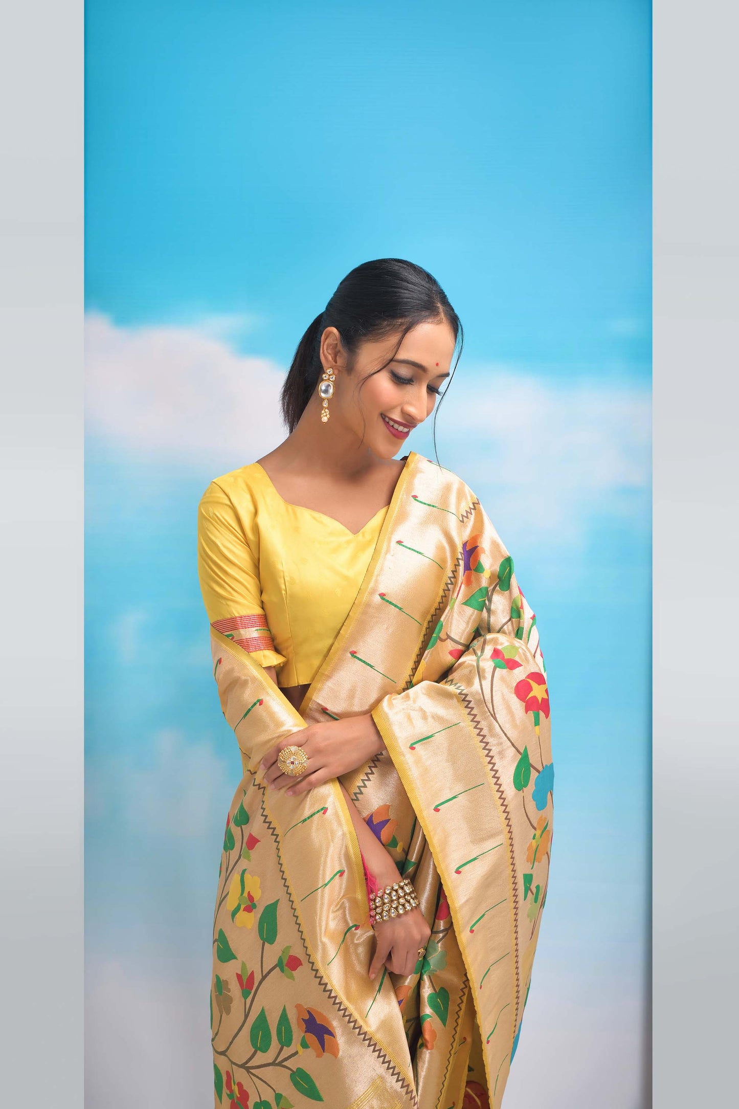 Yellow Color Banarasi Silk Paithani Saree