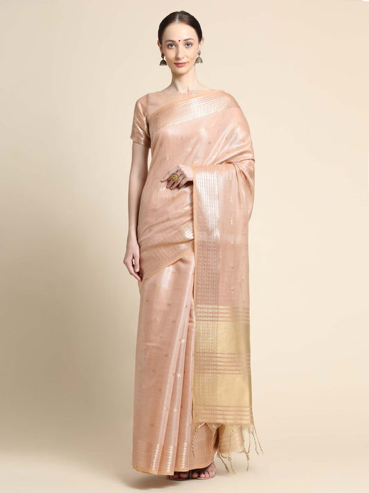 Peach Zari Maheshwari Silk Saree
