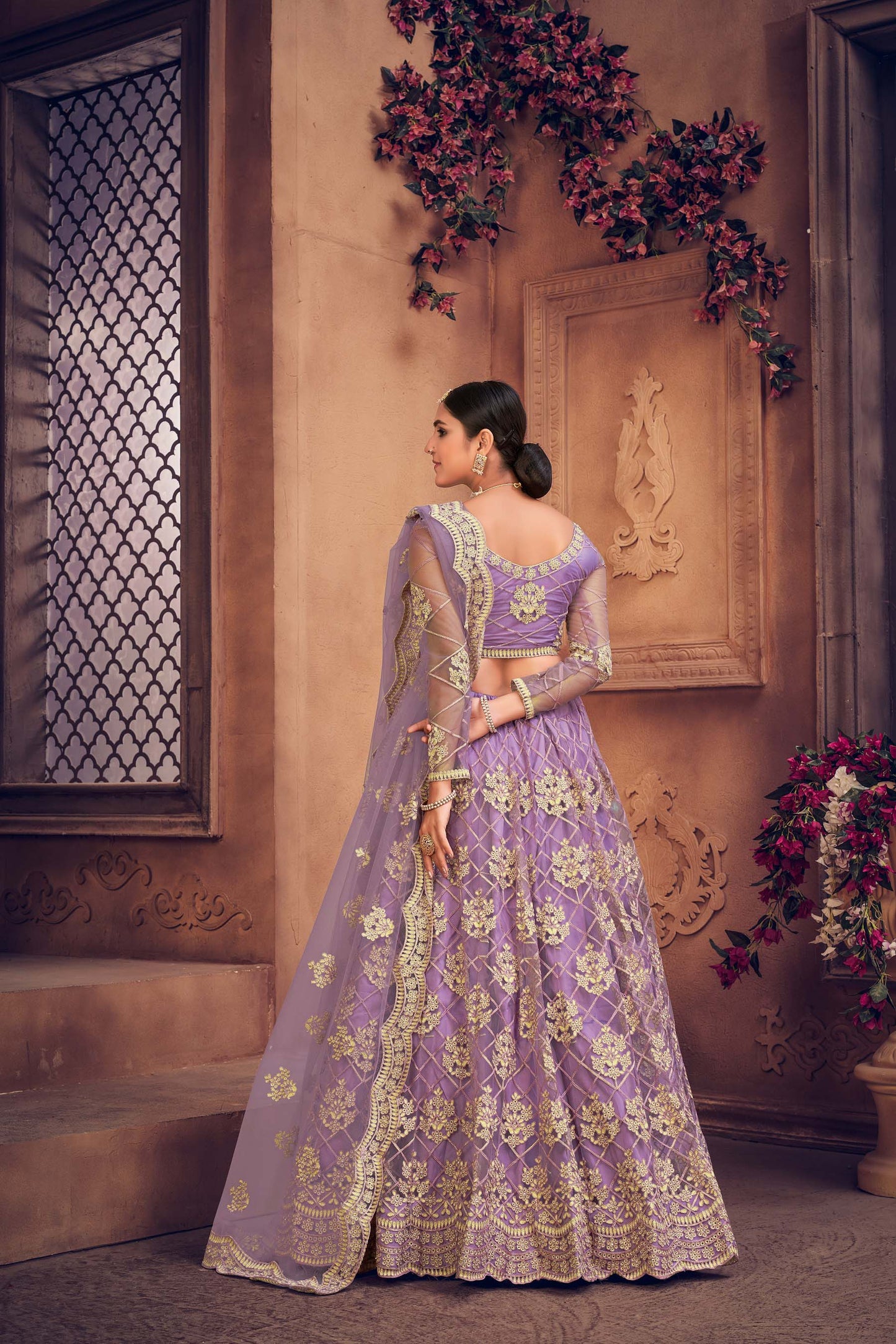 Purple Color Embroidered Net Lehenga
