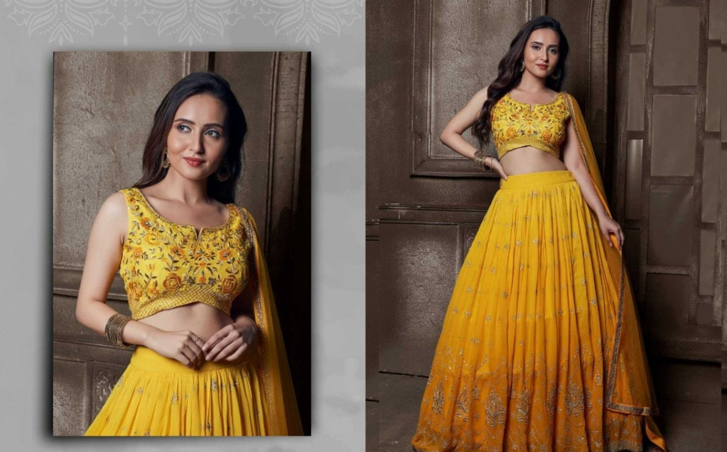 Yellow Color Embroidered Viscose Georgette Lehenga