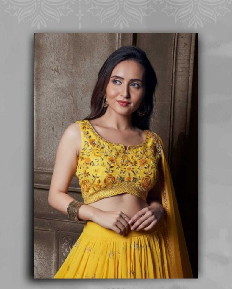 Yellow Color Embroidered Viscose Georgette Lehenga