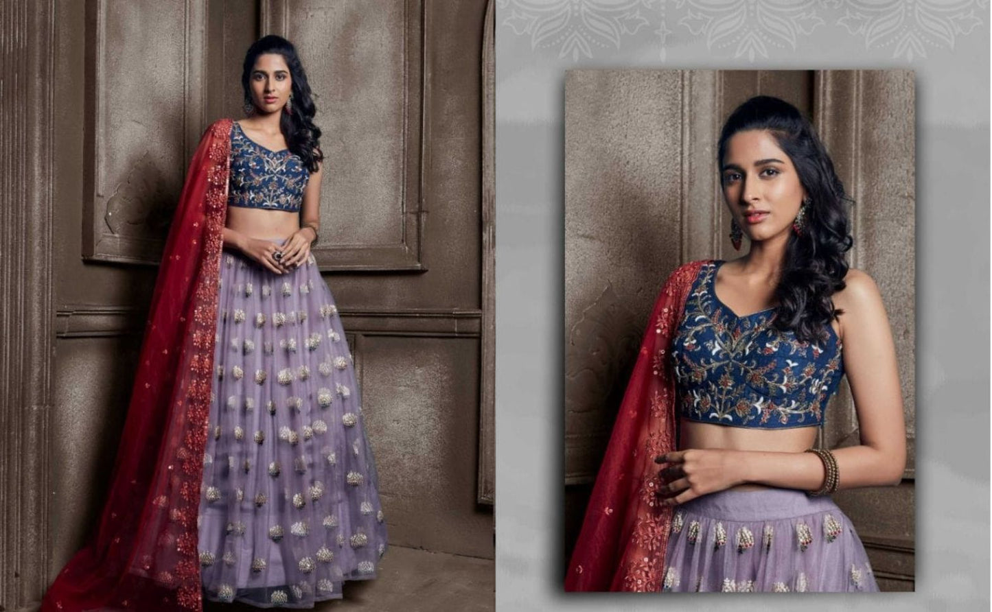Purple and Blue Color Embroidered Viscose Georgette Lehenga