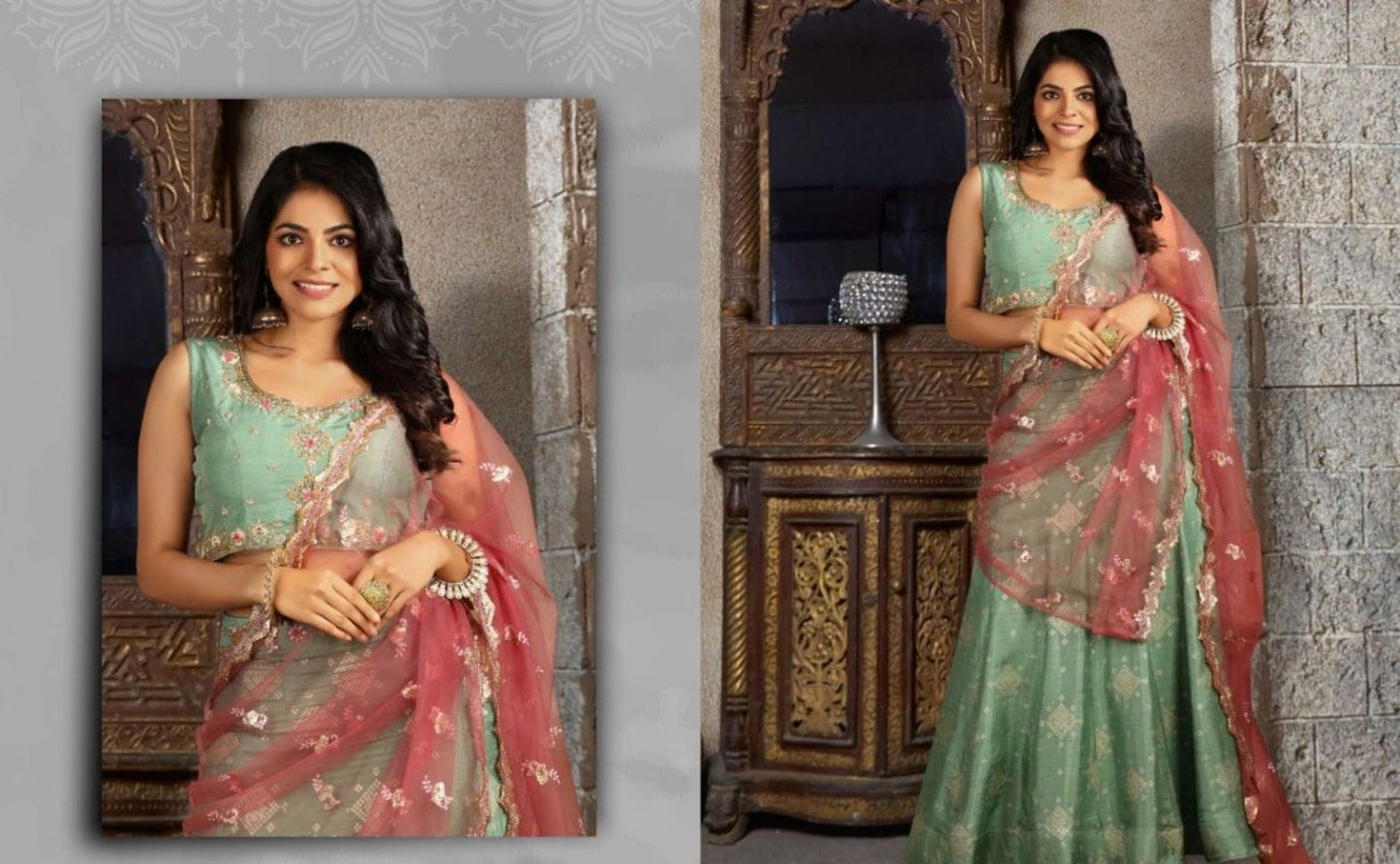 Light Green Color Embroidered Viscose Georgette Lehenga