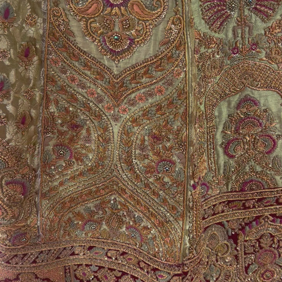 Designer Mehendi Brocade Hand Embroidered Dilbaug Bridal Lehenga