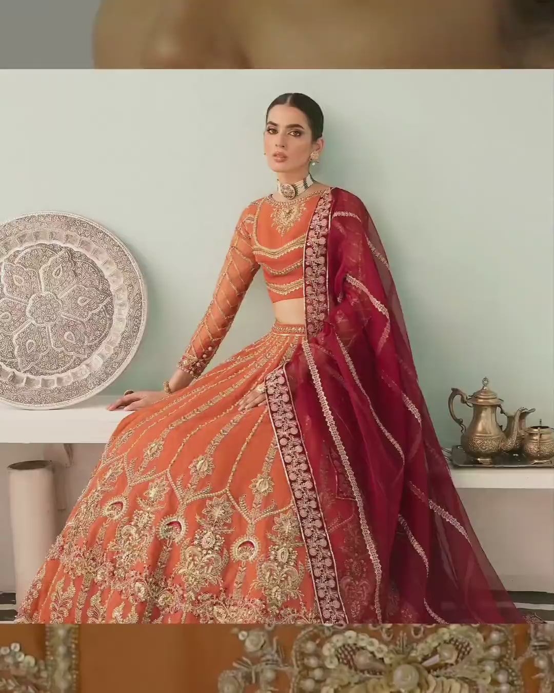 Orange Color Organza Embroidered Lehenga for Engagement 1433