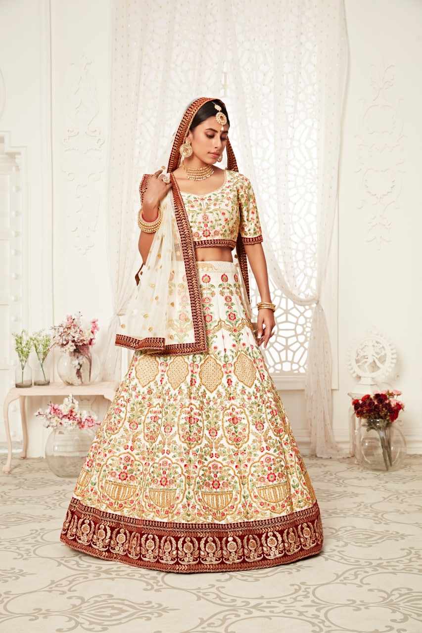 White Color Art Silk Sequins Embroidery Lehenga