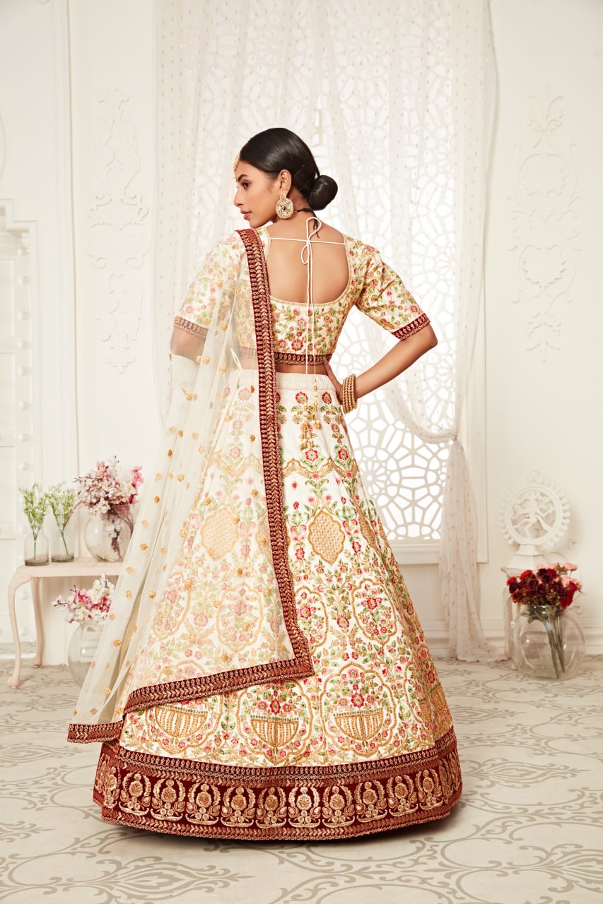 White Color Art Silk Sequins Embroidery Lehenga