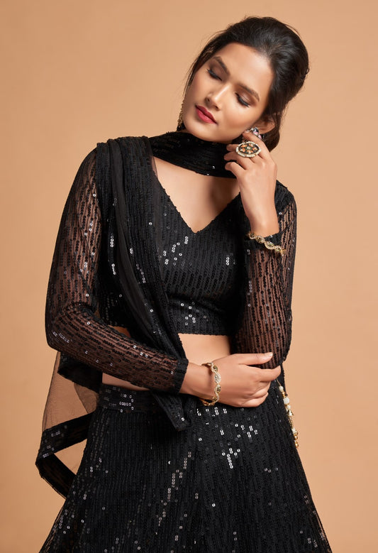 Exquisite Black Color Sequins Work  Lehenga choli